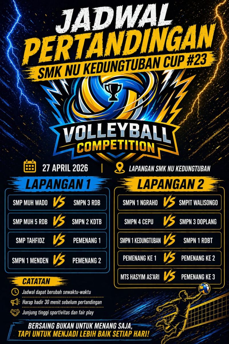 Jadwal Turnamen Bola Voli SMK NU Kedungtuban Cup 23 